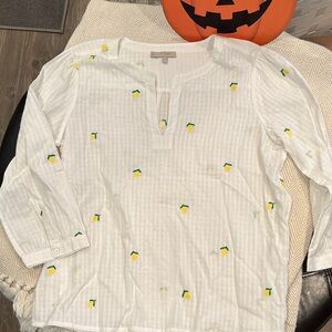 HOBBS White Blouse with Lemon Embroidery